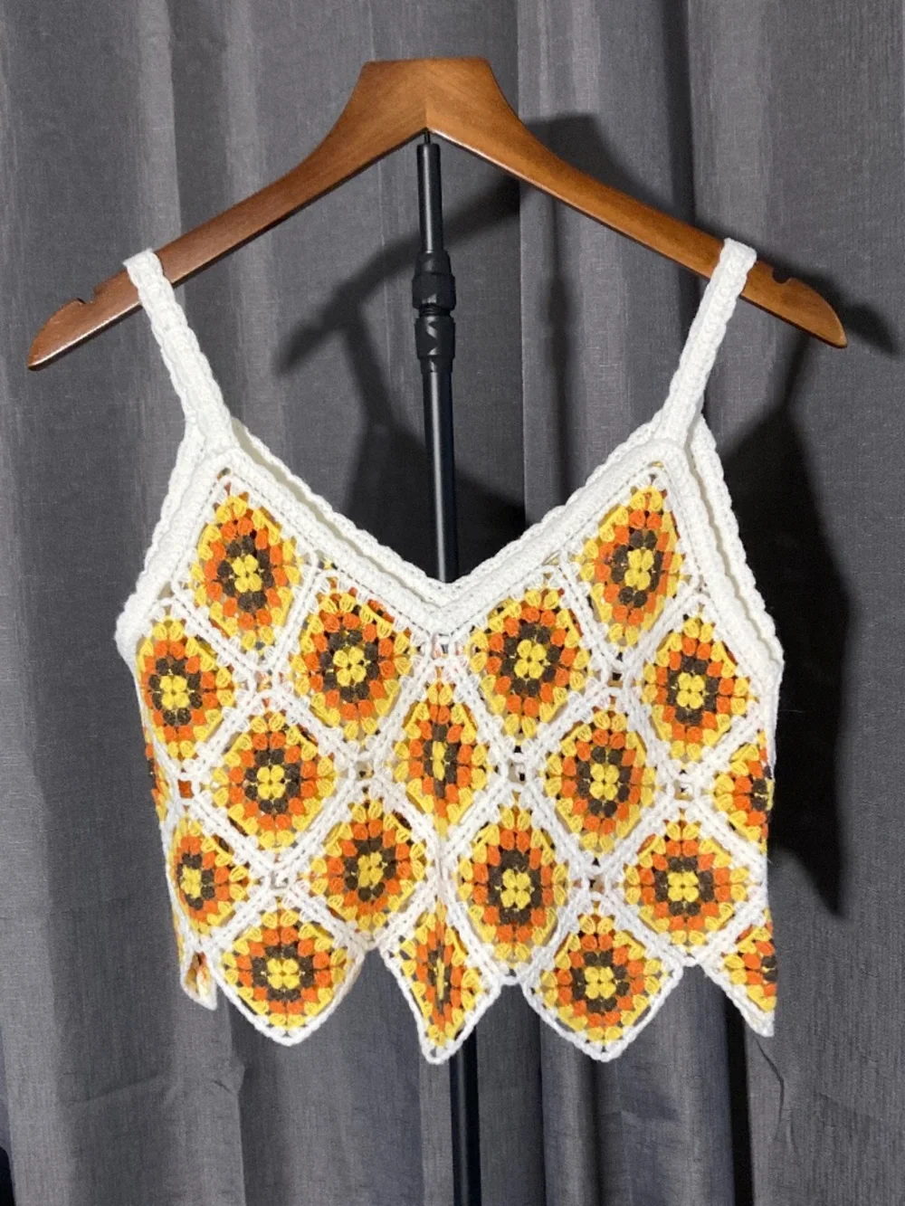 Crocheted Top Vintage Inspired Afghan Knit Grandma Boho Summer Festival Sz M